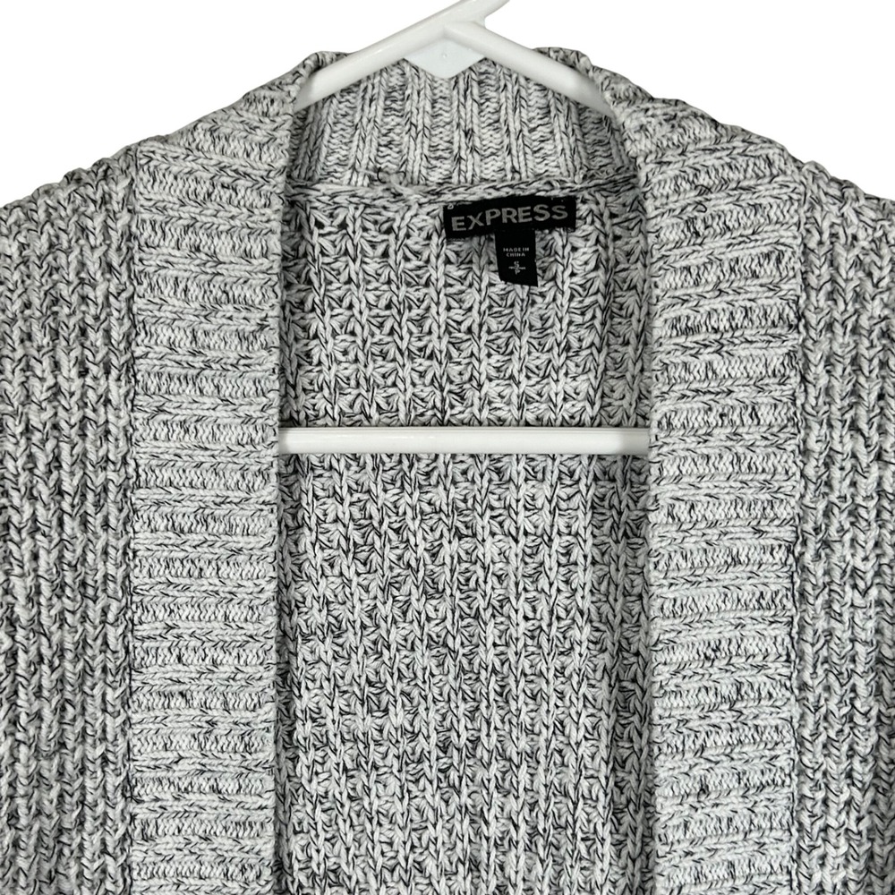 Express Womens Marled Grey Chunky Knit Open Front Cardigan Sweater Small Pockets